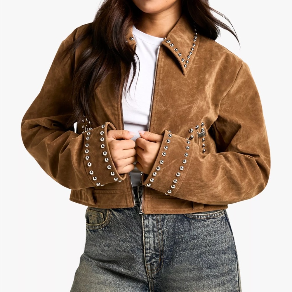 PETITE STUD DETAIL FAUX SUEDE JACKET